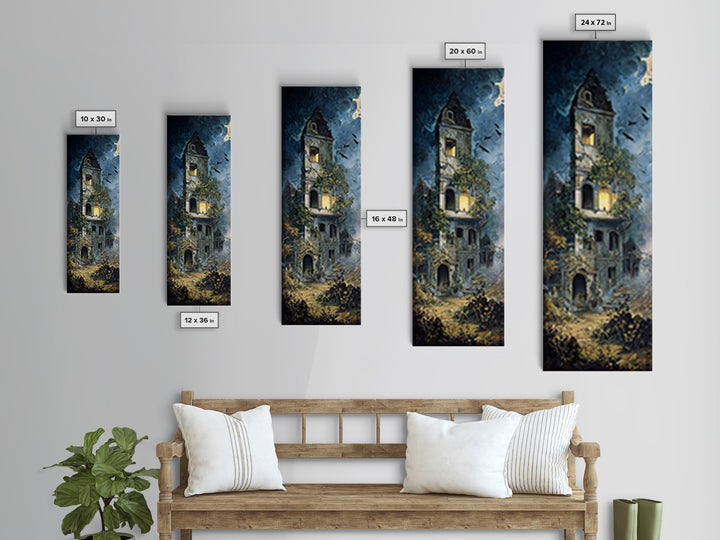 The Haunted Manor, Dark Renaissance Art, Tall Narrow Wall Art, Macabre Wall Art, Canvas Print, Halloween Wall Art