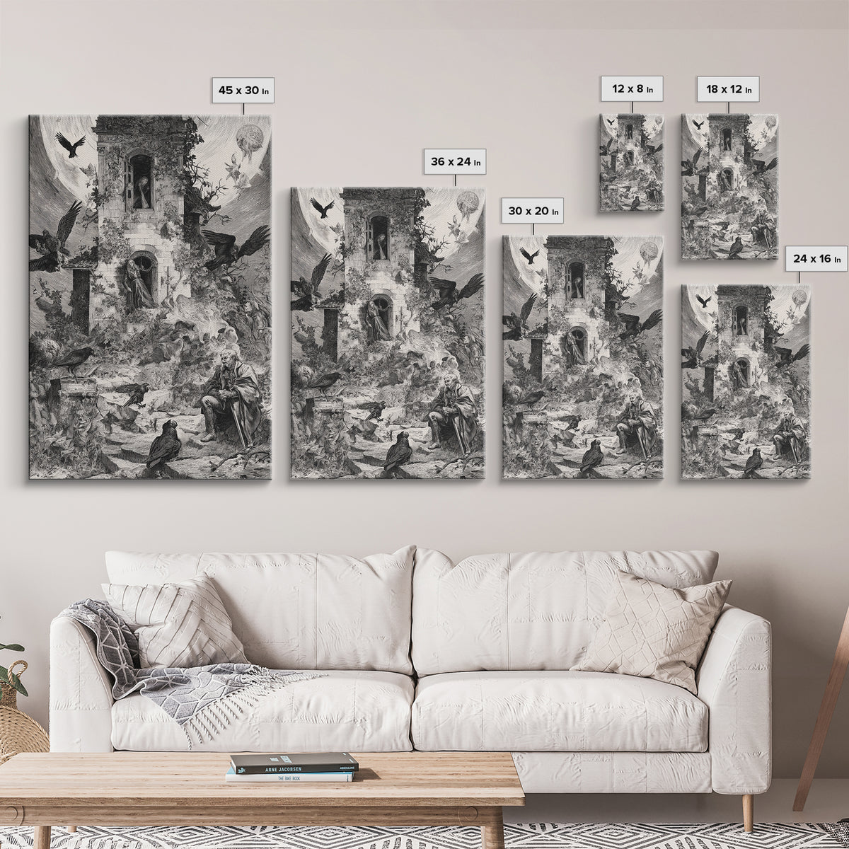 The Haunted Manor, Renaissance Engraving Art, Vertical Wall Art, Macabre Wall Art, Canvas Print, Halloween Wall Art, Spooky Wall Decor