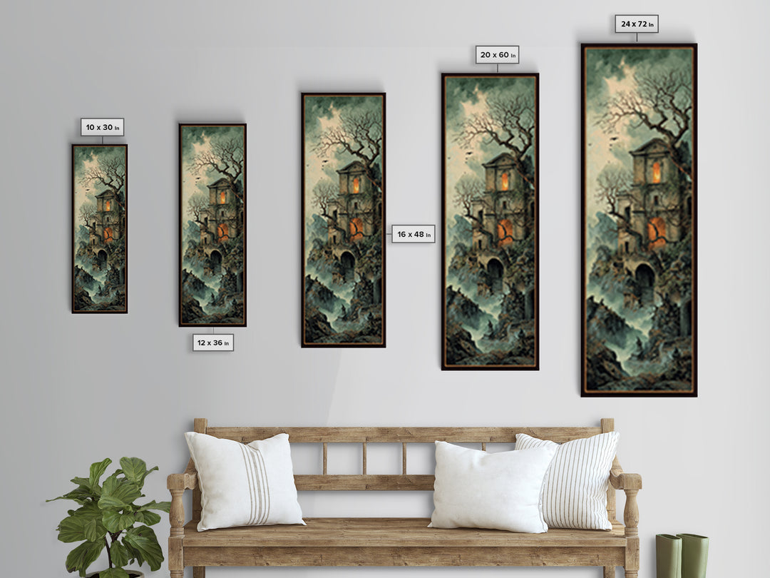 The Haunted Manor, Baroque Witchcraft Art, Tall Narrow Wall Art, Macabre Wall Art, Framed Canvas Print, Halloween Wall Art