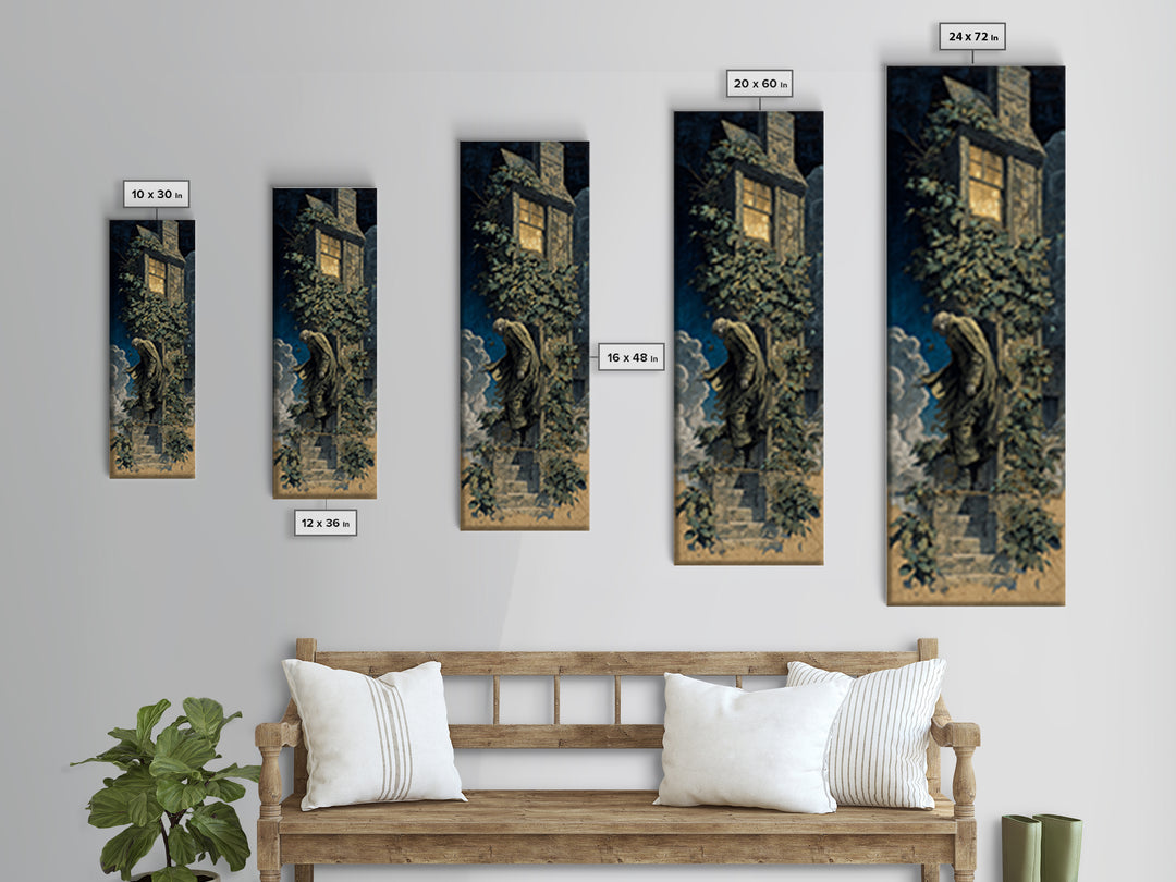 The Haunted Manor, Gothic Nightmare Art, Tall Narrow Wall Art, Gothic Horror Wall Art, Framed Canvas Print, Halloween Wall Art