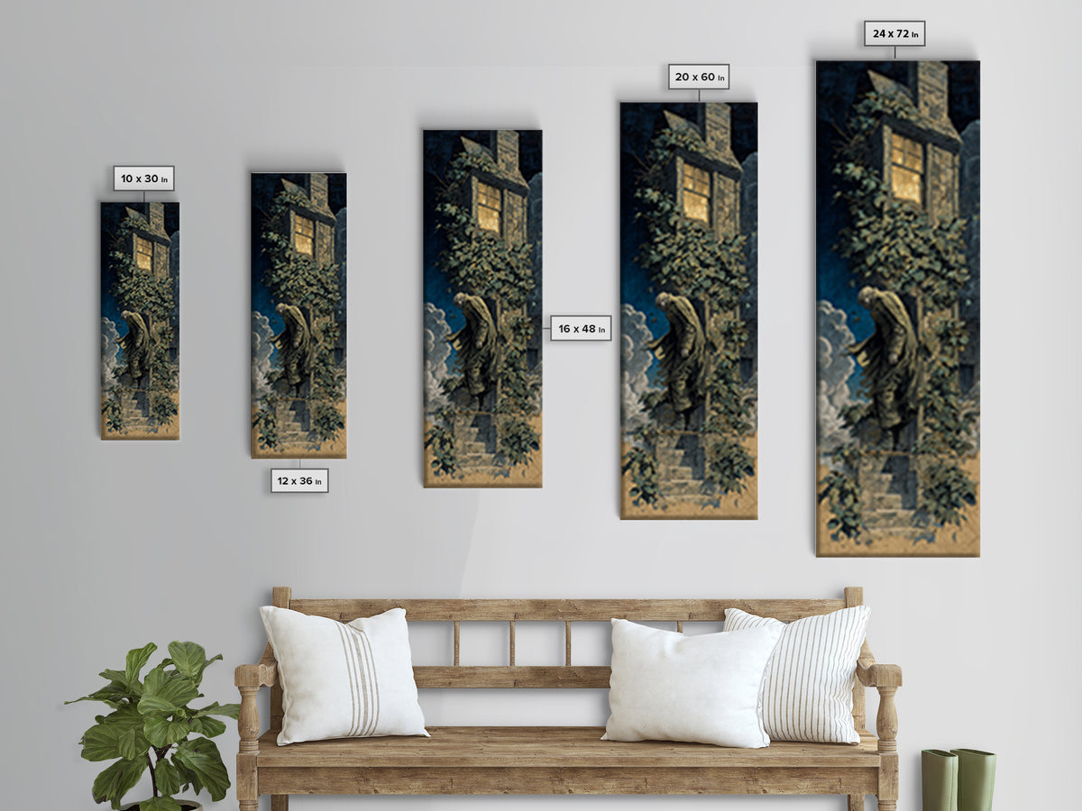 The Haunted Manor, Gothic Nightmare Art, Tall Narrow Wall Art, Gothic Horror Wall Art, Framed Canvas Print, Halloween Wall Art