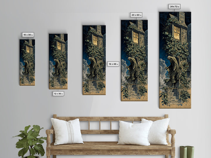 The Haunted Manor, Gothic Nightmare Art, Tall Narrow Wall Art, Gothic Horror Wall Art, Framed Canvas Print, Halloween Wall Art