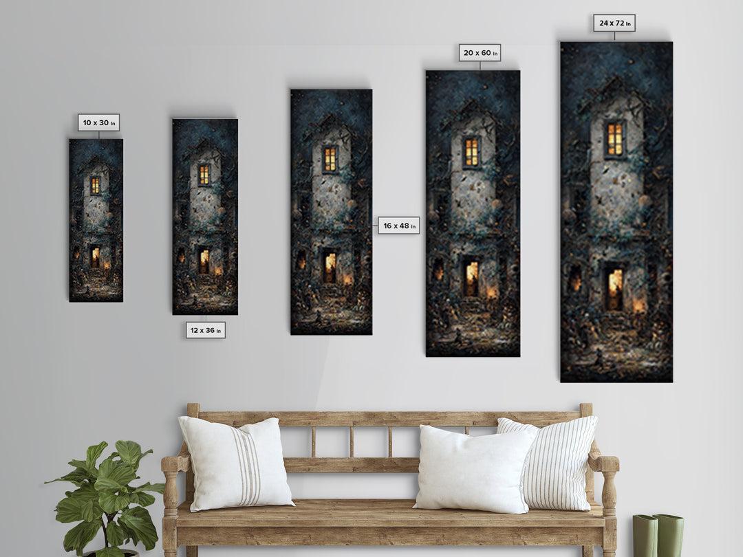 The Haunted Manor, Visionary Gothic Art, Tall Narrow Wall Art, Macabre Wall Art, Canvas Print, Halloween Wall Art, Halloween Decor