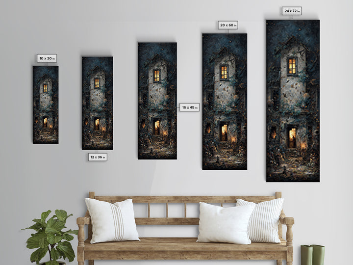 The Haunted Manor, Visionary Gothic Art, Tall Narrow Wall Art, Macabre Wall Art, Canvas Print, Halloween Wall Art, Halloween Decor