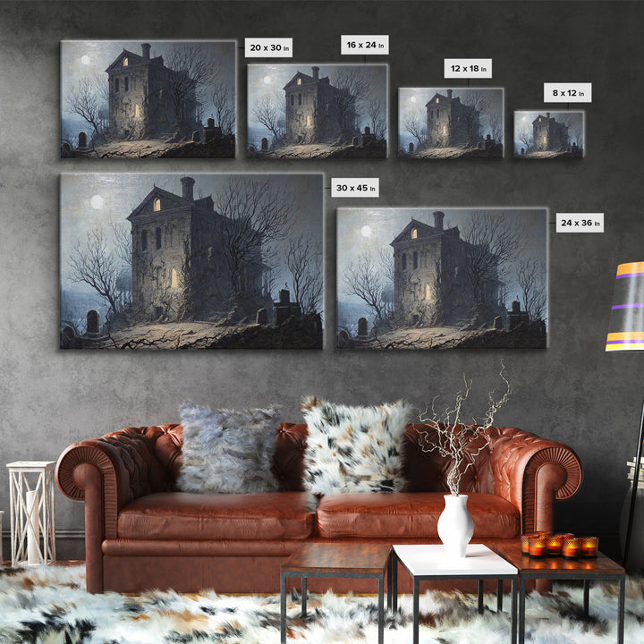The Haunted Manor, Romantic Gothic Landscape, Landscape Wall Art, Dark Halloween Decor, Canvas Print, Halloween Wall Art