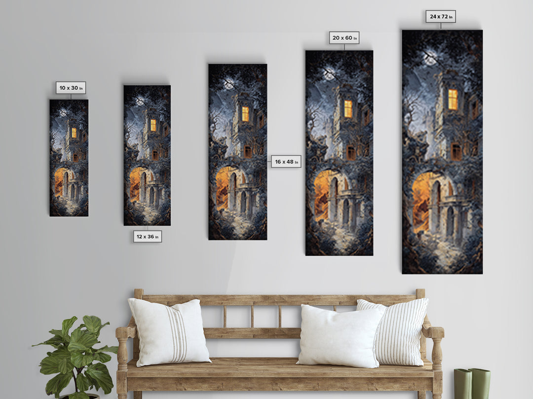 The Haunted Manor, Apocalyptic Romantic Art, Tall Narrow Wall Art, Gothic Horror Wall Art, Canvas Print, Halloween Wall Art