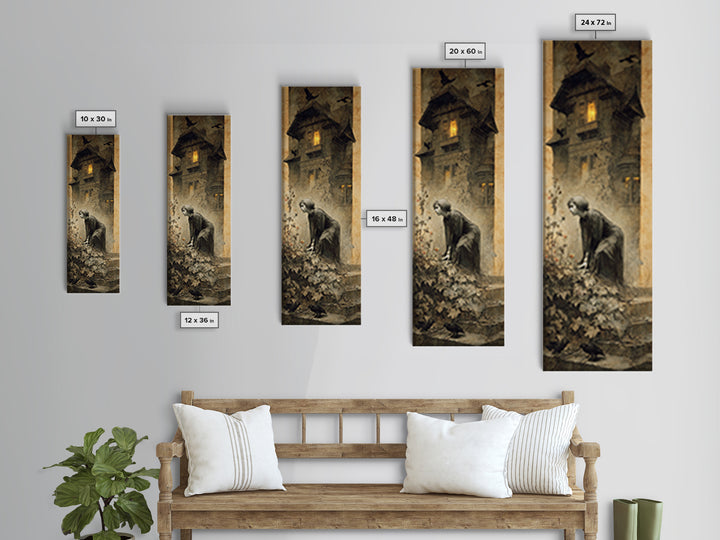 The Haunted Manor, Symbolist Dream Art, Tall Narrow Wall Art, Gothic Horror Wall Art, Canvas Print, Halloween Wall Art