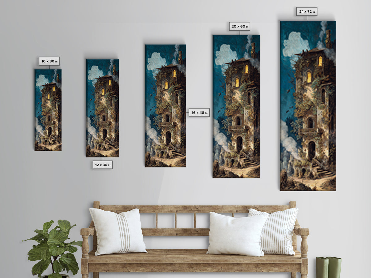 The Haunted Manor, Ornate Symbolist Art, Tall Narrow Wall Art, Macabre Wall Art, Canvas Print, Halloween Wall Art, Gothic Home Decor