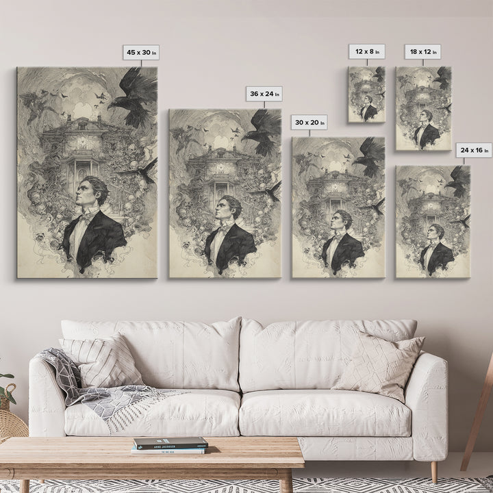 The Haunted Manor, Decadent Gothic Art, Vertical Wall Art, Macabre Wall Art, Framed Canvas Print, Halloween Wall Art