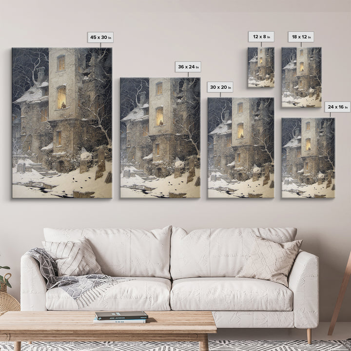 The Haunted Manor, Symbolist Death Art, Vertical Wall Art, Dark Fantasy Wall Art, Canvas Print, Halloween Wall Art