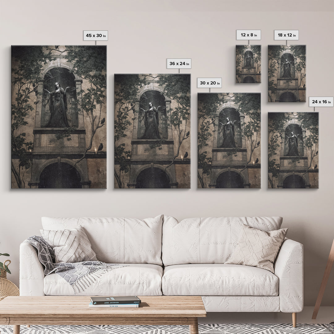 The Haunted Manor, Dark Symbolist Art, Vertical Wall Art, Dark Halloween Decor, Framed Canvas Print, Halloween Wall Art