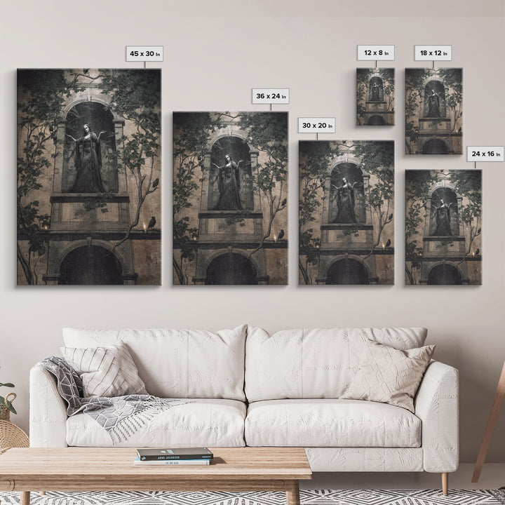 The Haunted Manor, Dark Symbolist Art, Vertical Wall Art, Dark Halloween Decor, Framed Canvas Print, Halloween Wall Art