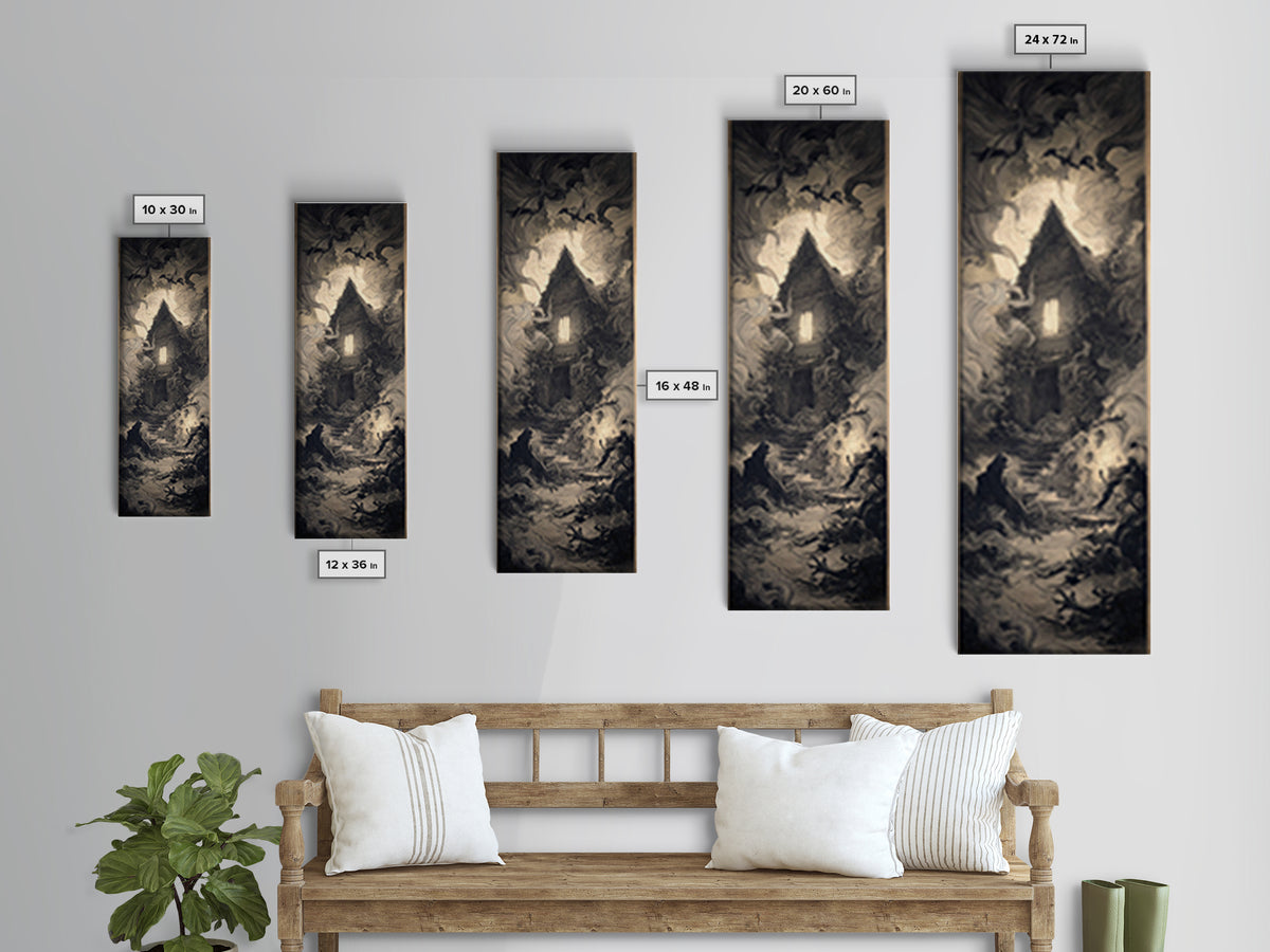The Haunted Manor, Expressionist Nightmare Art, Tall Narrow Wall Art, Dark Halloween Decor, Canvas Print, Halloween Wall Art