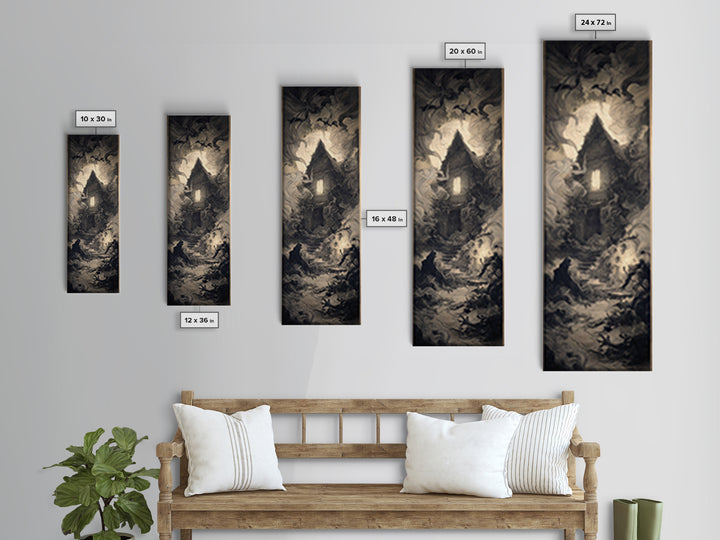 The Haunted Manor, Expressionist Nightmare Art, Tall Narrow Wall Art, Dark Halloween Decor, Canvas Print, Halloween Wall Art