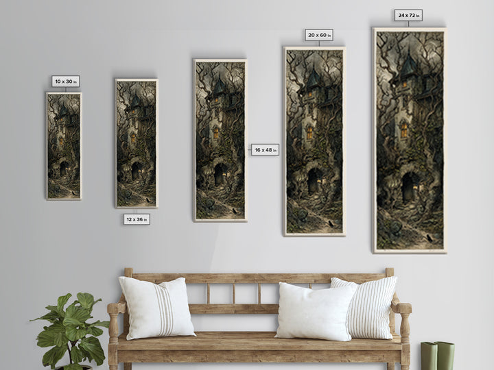 The Haunted Manor, Gothic Storybook Art, Tall Narrow Wall Art, Macabre Wall Art, Canvas Print, Halloween Wall Art, Statement Wall Art