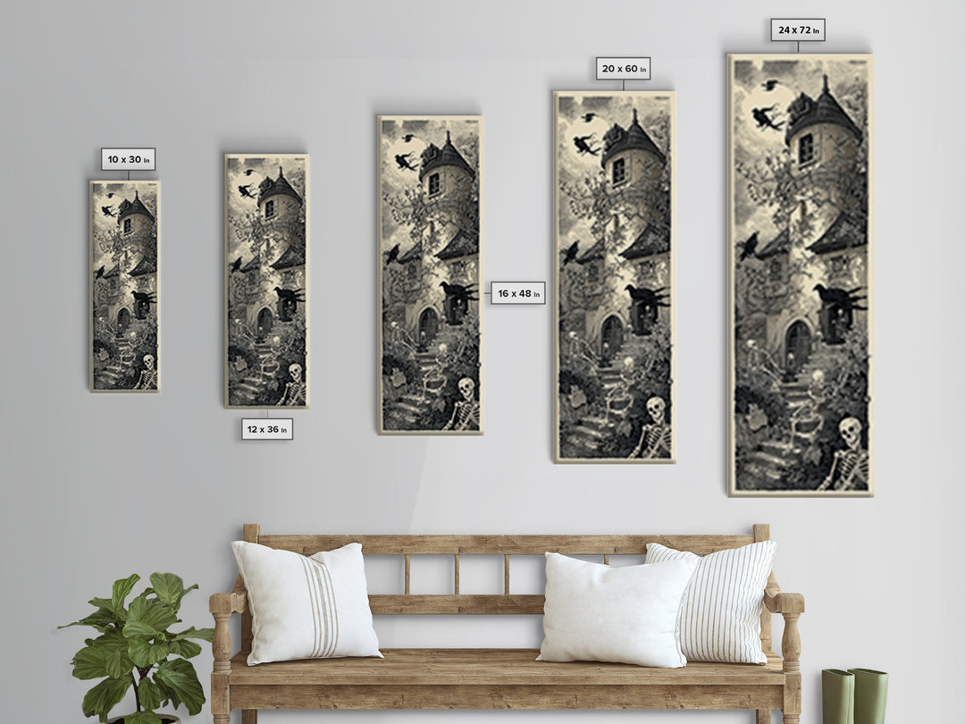 The Haunted Manor, Macabre Folk Print Art, Tall Narrow Wall Art, Gothic Horror Wall Art, Canvas Print, Halloween Wall Art