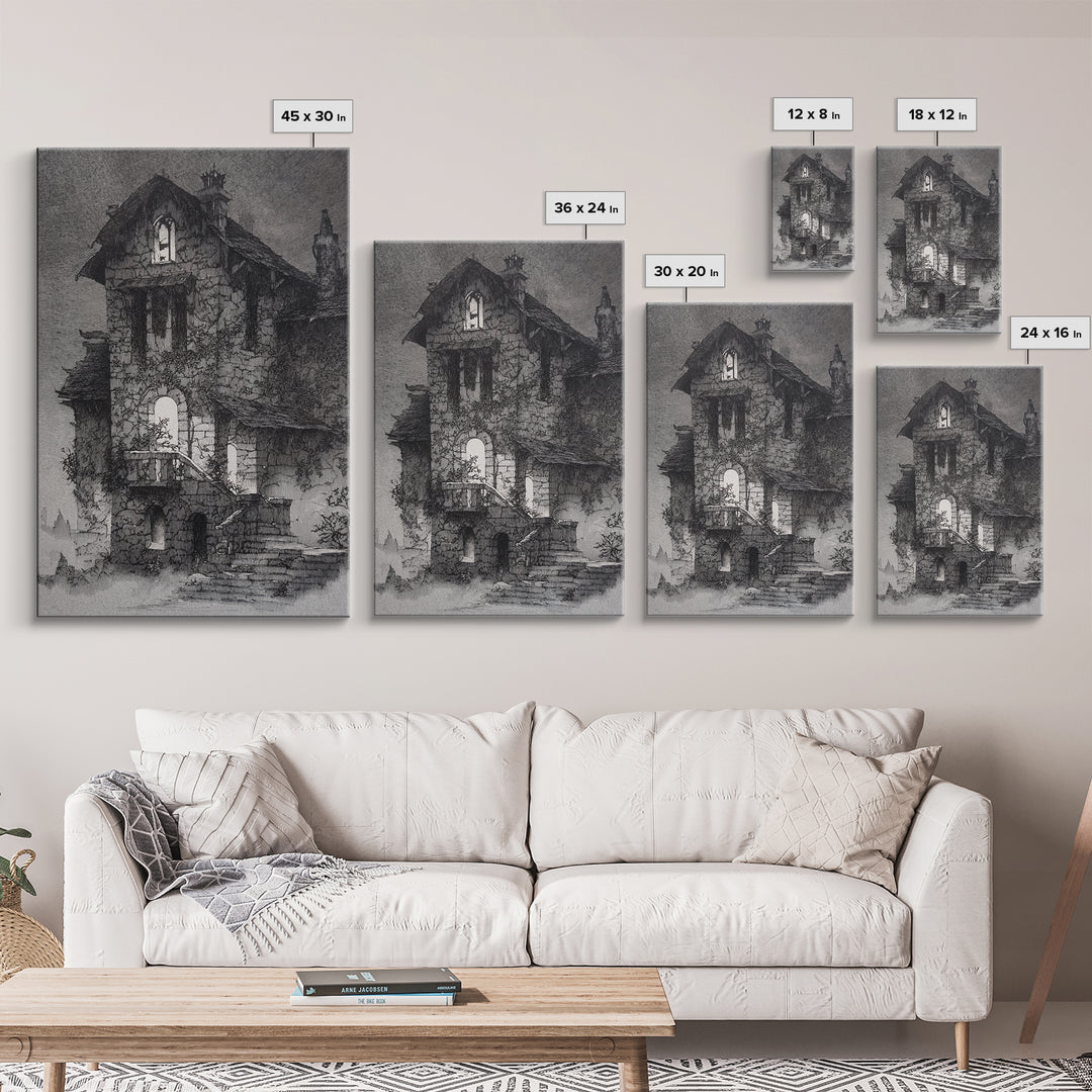 The Haunted Manor, Victorian Macabre Art, Vertical Wall Art, Dark Halloween Decor, Canvas Print, Halloween Wall Art, Macabre Wall Art