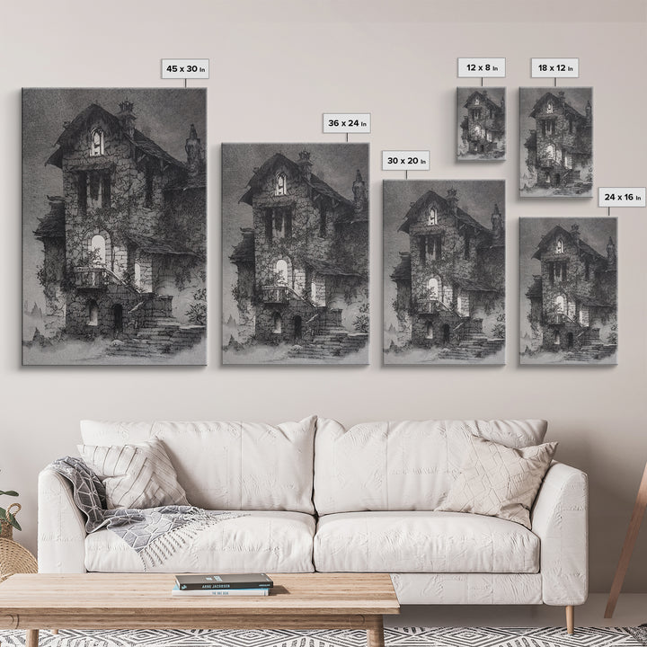 The Haunted Manor, Victorian Macabre Art, Vertical Wall Art, Dark Halloween Decor, Canvas Print, Halloween Wall Art, Macabre Wall Art