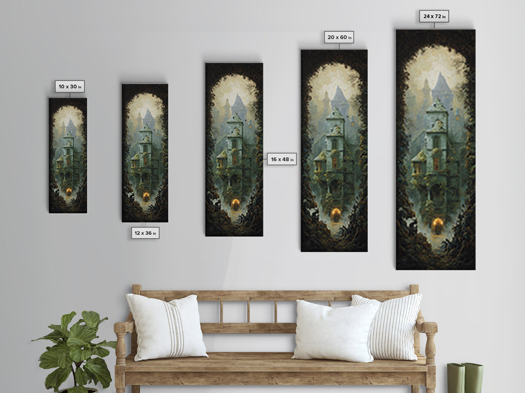 The Haunted Manor, Surreal Apocalyptic Art, Tall Narrow Wall Art, Dark Fantasy Wall Art, Canvas Print, Halloween Wall Art