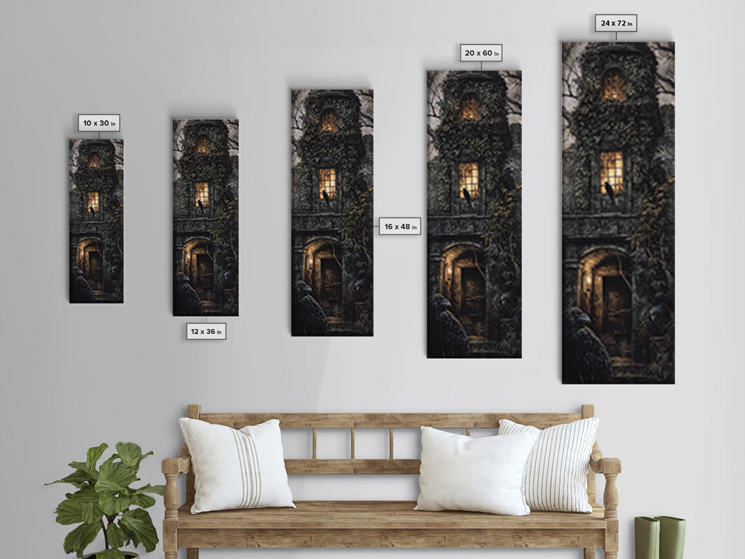 The Haunted Manor, Biomechanical Horror Art, Tall Narrow Wall Art, Gothic Horror Wall Art, Framed Canvas Print, Halloween Wall Art