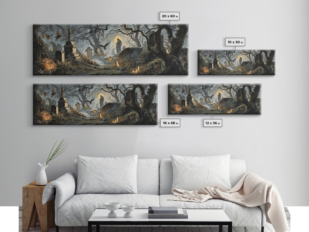 The Moonlit Cemetery, Dark Renaissance Art, Extra Wide Wall Art, Dark Fantasy Wall Art, Canvas Print, Halloween Wall Art