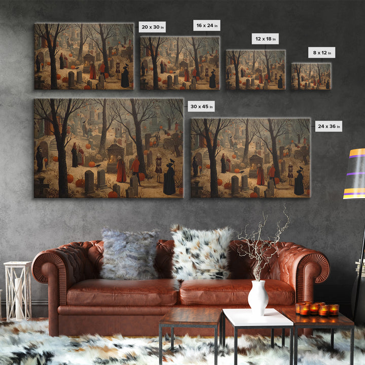 The Moonlit Cemetery, Danse Macabre Art, Landscape Wall Art, Macabre Wall Art, Framed Canvas Print, Halloween Wall Art
