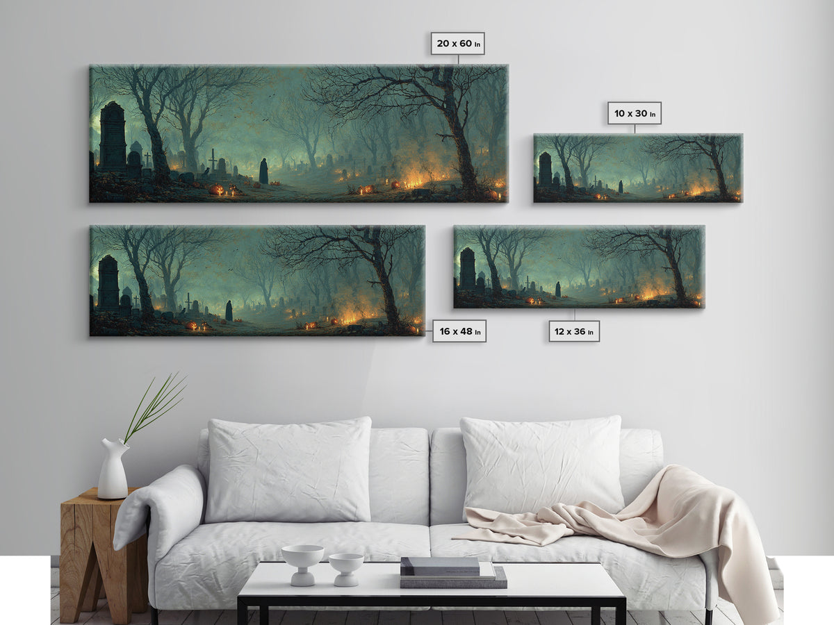 The Moonlit Cemetery, Visionary Gothic Art, Extra Wide Wall Art, Dark Fantasy Wall Art, Framed Canvas Print, Halloween Wall Art