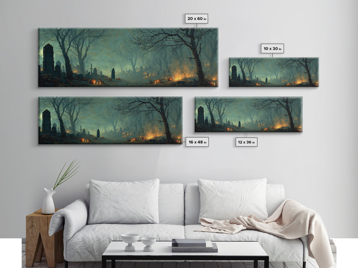 The Moonlit Cemetery, Visionary Gothic Art, Extra Wide Wall Art, Dark Fantasy Wall Art, Framed Canvas Print, Halloween Wall Art