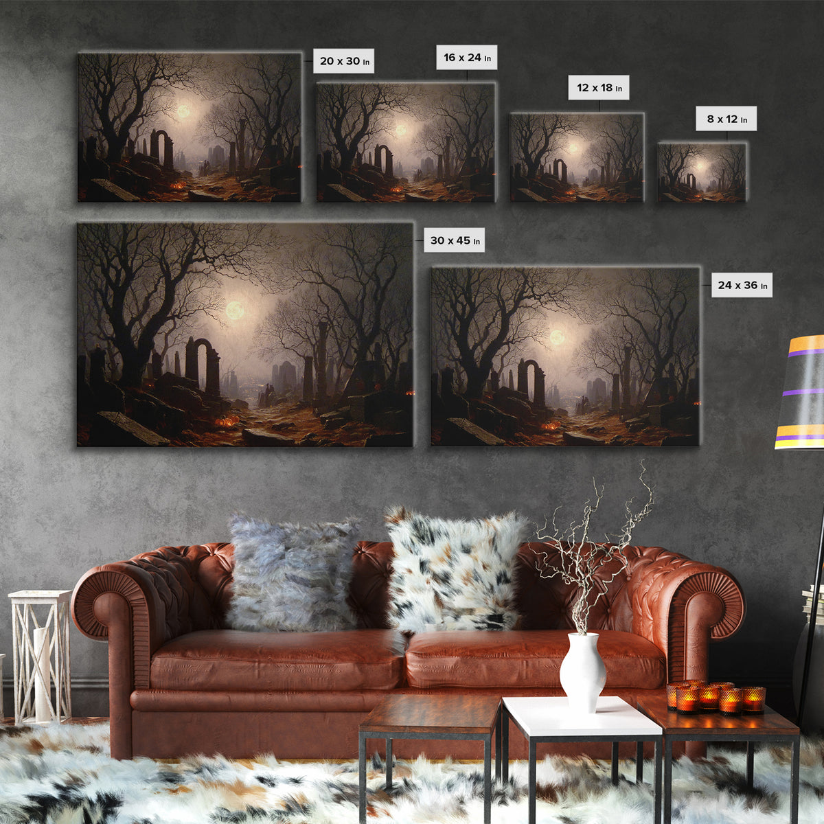 The Moonlit Cemetery, Romantic Gothic Landscape, Landscape Wall Art, Dark Fantasy Wall Art, Framed Canvas Print, Gothic Home Decor