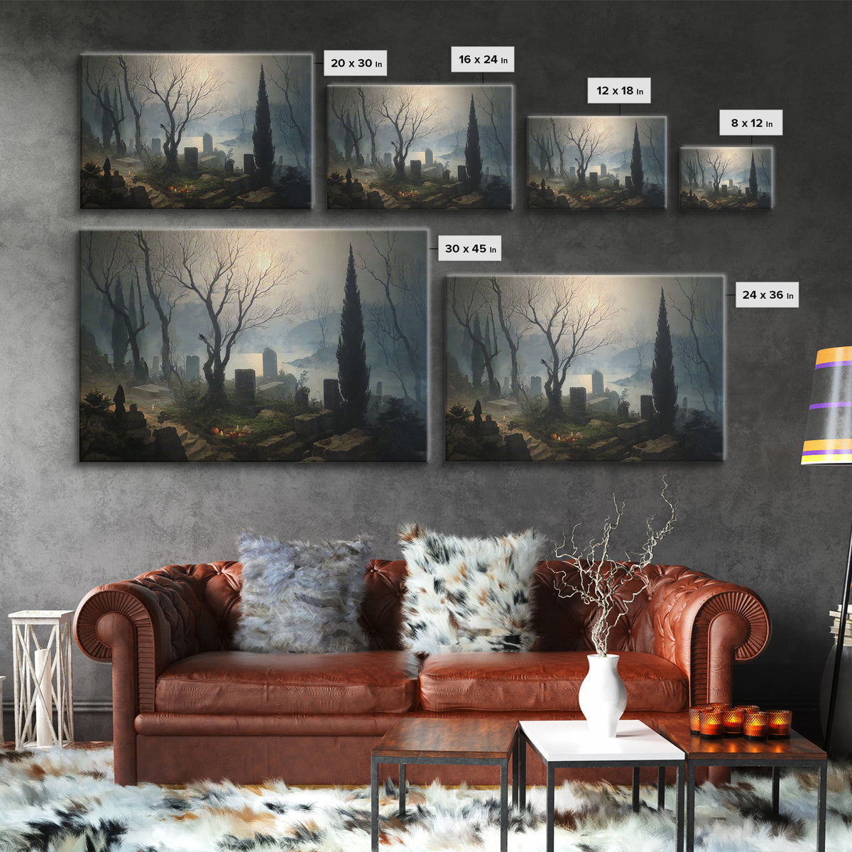 The Moonlit Cemetery, Symbolist Gothic Landscape, Landscape Wall Art, Dark Fantasy Wall Art, Canvas Print, Halloween Wall Art