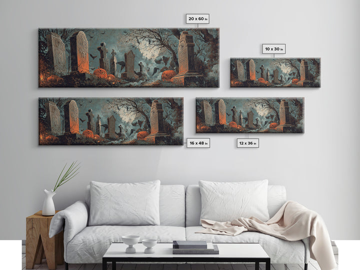 The Moonlit Cemetery, Decadent Gothic Art, Extra Wide Wall Art, Macabre Wall Art, Framed Canvas Print, Halloween Wall Art