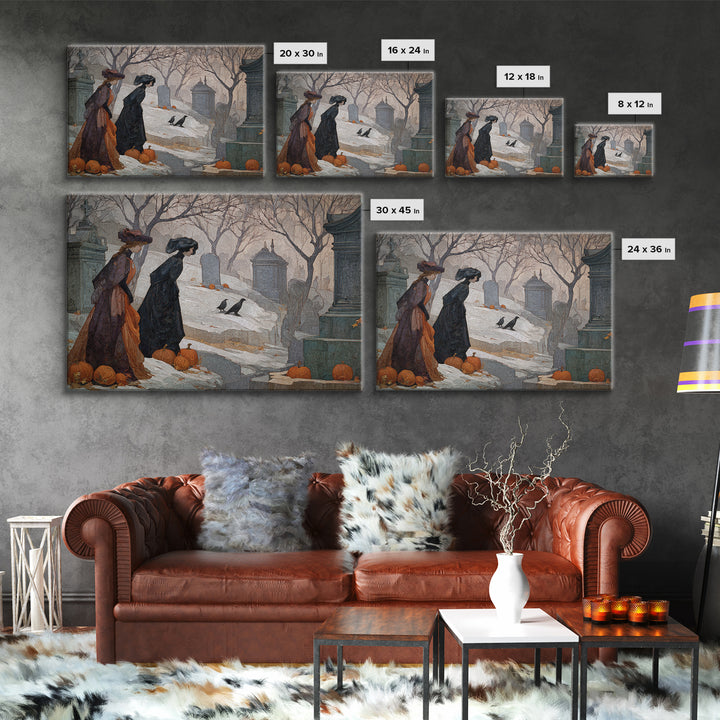 The Moonlit Cemetery, Symbolist Death Art, Landscape Wall Art, Dark Halloween Decor, Framed Canvas Print, Halloween Wall Art