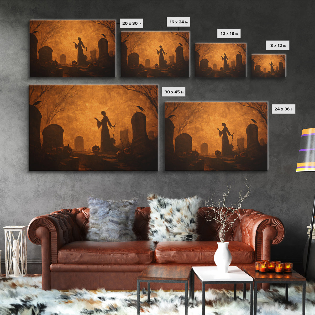 The Moonlit Cemetery, Dark Symbolist Art, Landscape Wall Art, Dark Halloween Decor, Framed Canvas Print, Halloween Wall Art