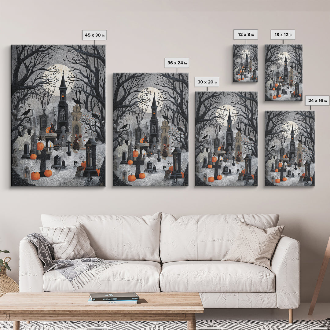 The Moonlit Cemetery, Victorian Macabre Art, Vertical Wall Art, Dark Fantasy Wall Art, Canvas Print, Halloween Wall Art