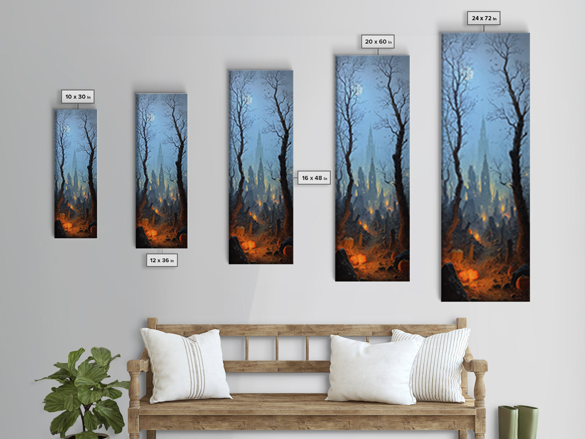 The Moonlit Cemetery, Surreal Apocalyptic Art, Tall Narrow Wall Art, Dark Halloween Decor, Canvas Print, Halloween Wall Art