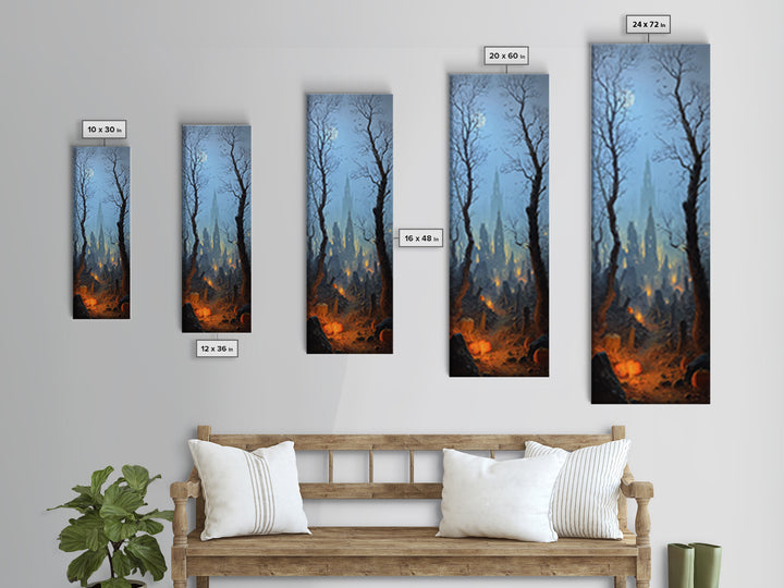The Moonlit Cemetery, Surreal Apocalyptic Art, Tall Narrow Wall Art, Dark Halloween Decor, Canvas Print, Halloween Wall Art