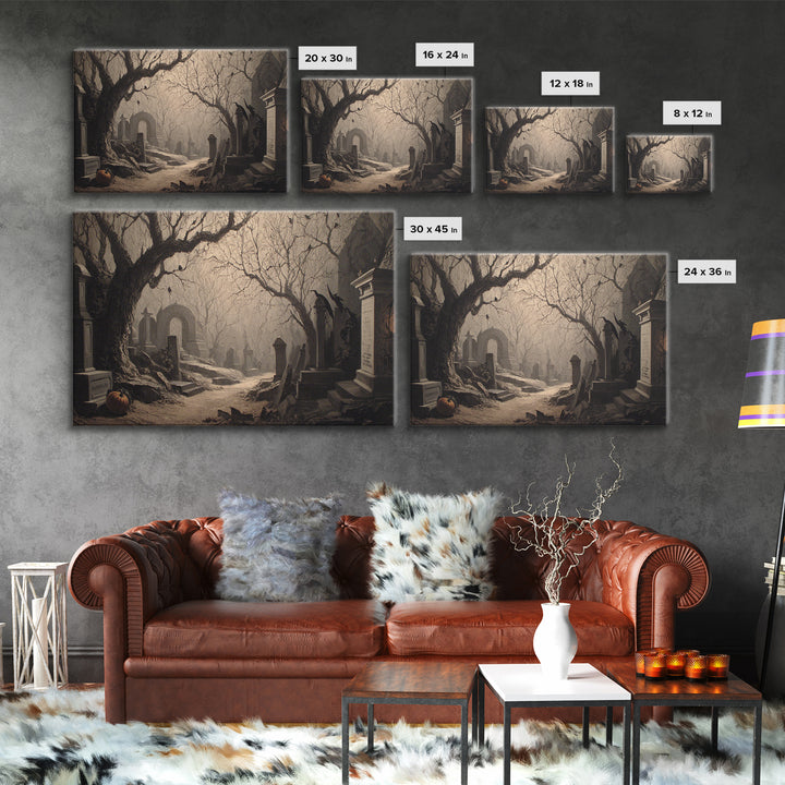 The Moonlit Cemetery, Biomechanical Horror Art, Landscape Wall Art, Gothic Horror Wall Art, Canvas Print, Halloween Wall Art