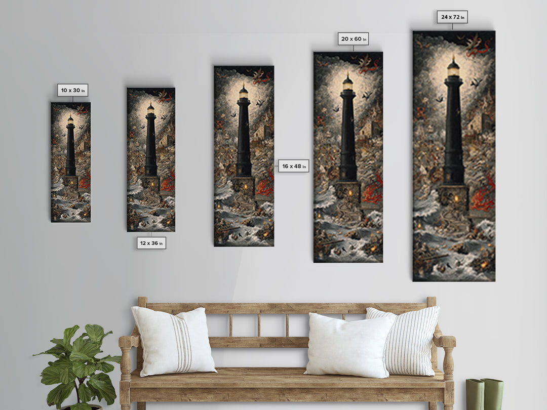 The Cursed Lighthouse, Medieval Grotesque Art, Tall Narrow Wall Art, Gothic Horror Wall Art, Canvas Print, Halloween Wall Art
