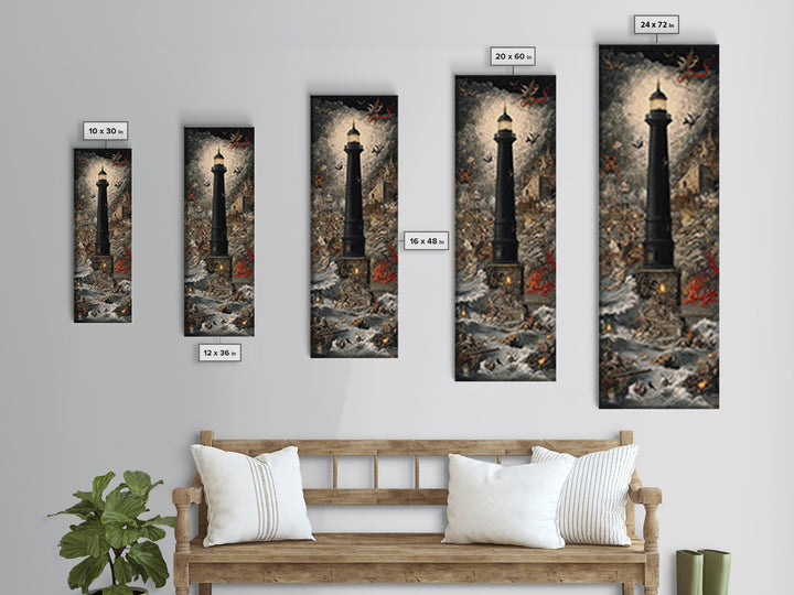 The Cursed Lighthouse, Medieval Grotesque Art, Tall Narrow Wall Art, Gothic Horror Wall Art, Canvas Print, Halloween Wall Art