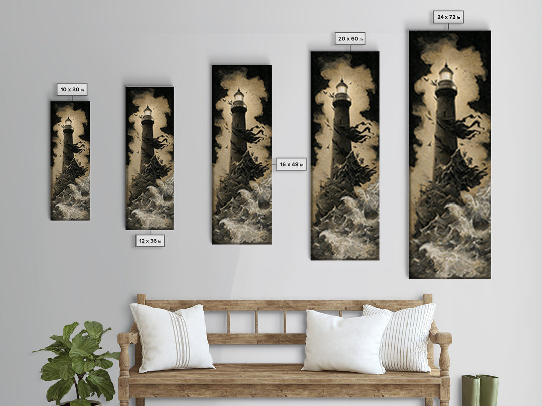 The Cursed Lighthouse, Baroque Witchcraft Art, Tall Narrow Wall Art, Macabre Wall Art, Framed Canvas Print, Halloween Wall Art