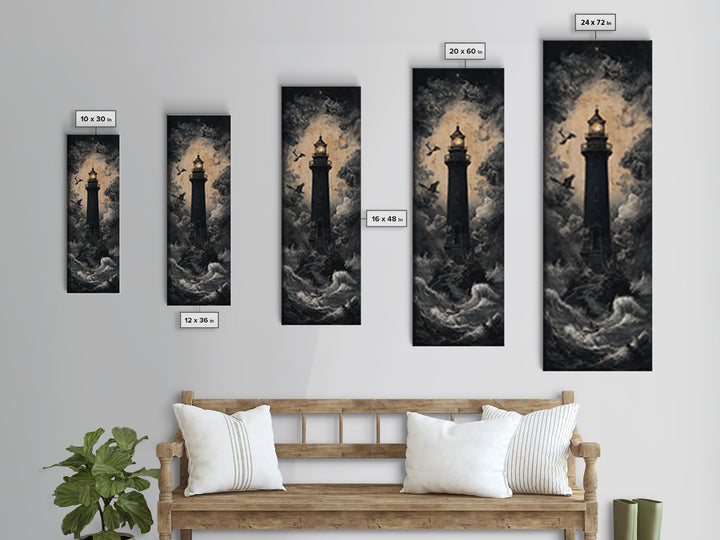The Cursed Lighthouse, Dark Romantic Horror Art, Tall Narrow Wall Art, Macabre Wall Art, Framed Canvas Print, Halloween Wall Art