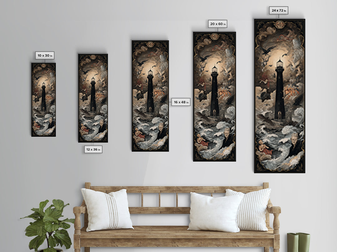 The Cursed Lighthouse, Gothic Nightmare Art, Tall Narrow Wall Art, Gothic Horror Wall Art, Canvas Print, Halloween Wall Art