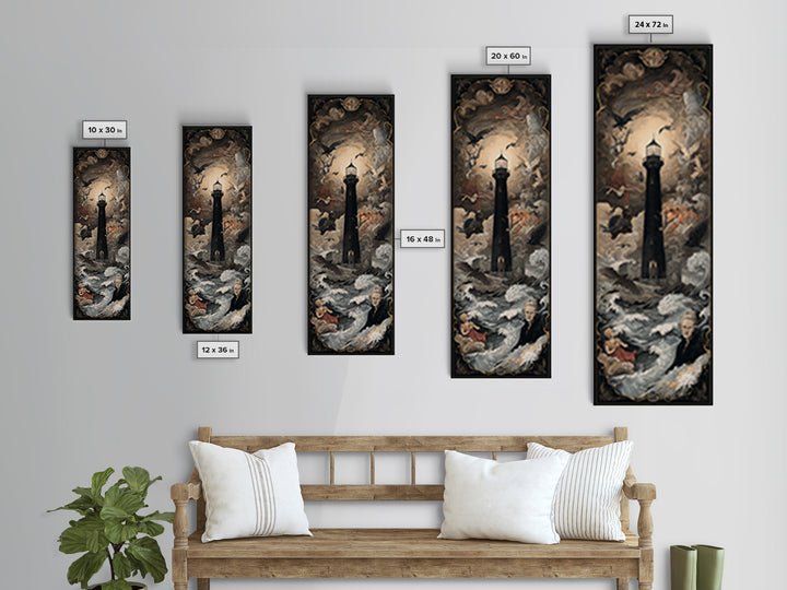 The Cursed Lighthouse, Gothic Nightmare Art, Tall Narrow Wall Art, Gothic Horror Wall Art, Canvas Print, Halloween Wall Art