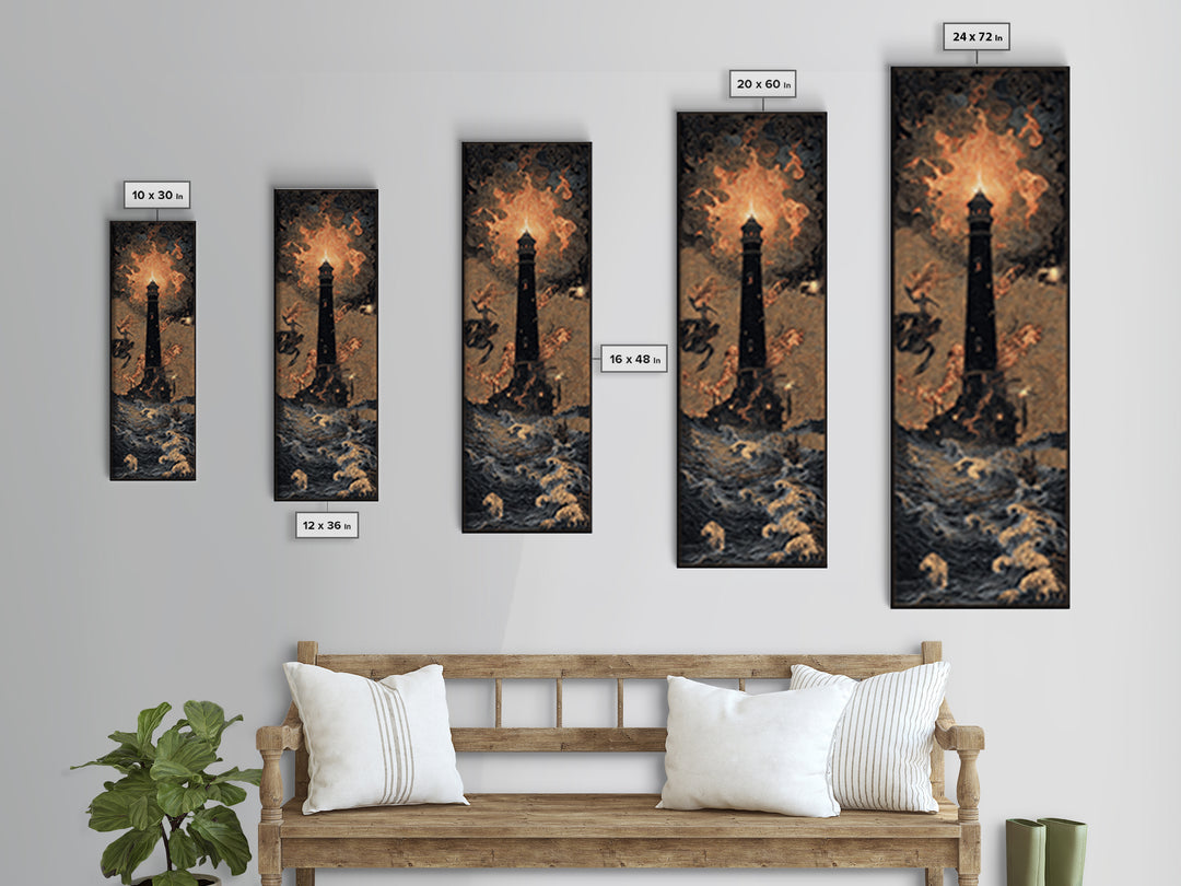 The Cursed Lighthouse, Visionary Gothic Art, Tall Narrow Wall Art, Dark Fantasy Wall Art, Framed Canvas Print, Halloween Wall Art