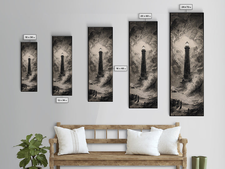 The Cursed Lighthouse, Symbolist Dream Art, Tall Narrow Wall Art, Macabre Wall Art, Framed Canvas Print, Halloween Wall Art