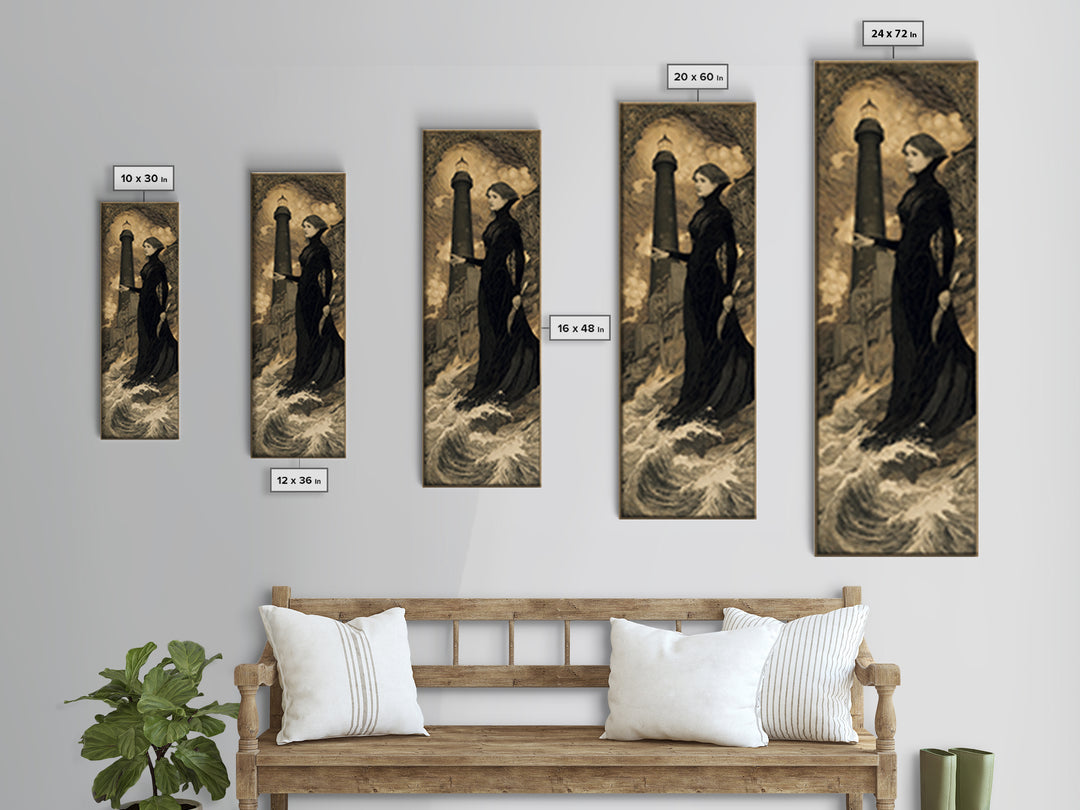 The Cursed Lighthouse, Symbolist Death Art, Tall Narrow Wall Art, Gothic Horror Wall Art, Framed Canvas Print, Halloween Wall Art