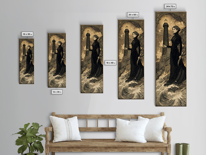 The Cursed Lighthouse, Symbolist Death Art, Tall Narrow Wall Art, Gothic Horror Wall Art, Framed Canvas Print, Halloween Wall Art
