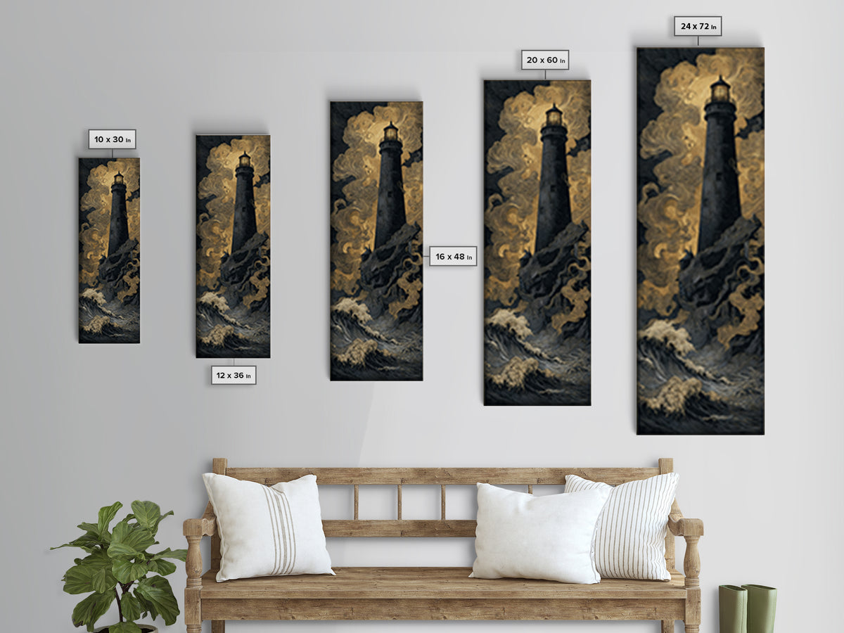 The Cursed Lighthouse, Dark Symbolist Art, Tall Narrow Wall Art, Macabre Wall Art, Canvas Print, Halloween Wall Art