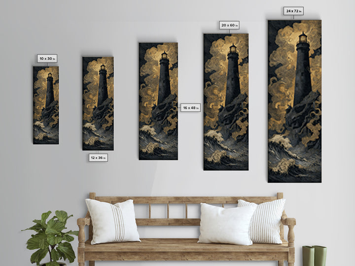 The Cursed Lighthouse, Dark Symbolist Art, Tall Narrow Wall Art, Macabre Wall Art, Canvas Print, Halloween Wall Art