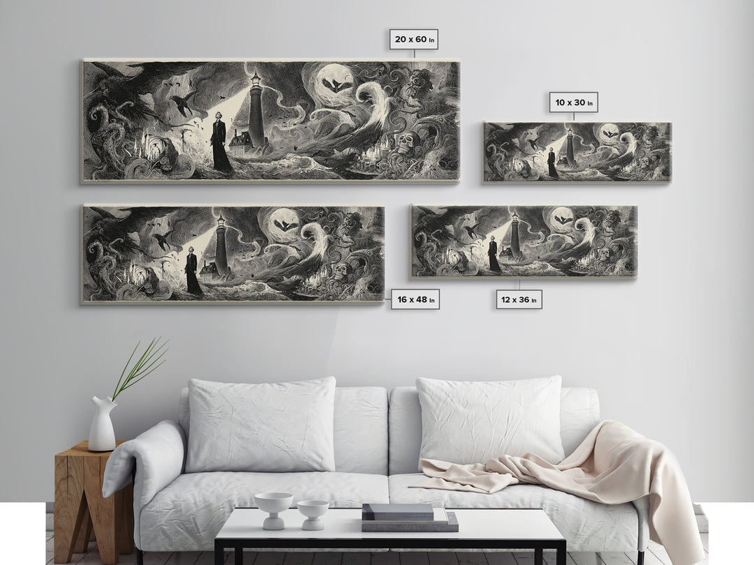 The Cursed Lighthouse, Expressionist Nightmare Art, Extra Wide Wall Art, Dark Fantasy Wall Art, Canvas Print, Halloween Wall Art